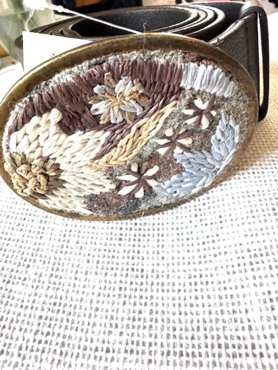 J Jill  Embroidered Floral Metal Buckle Leather Belt Boho Hippie Country main image 7